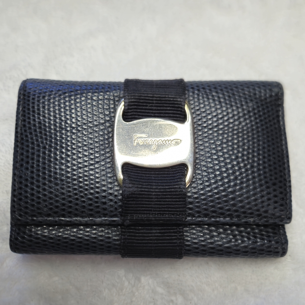 Ferragamo Navy Blue Leather Key Case
